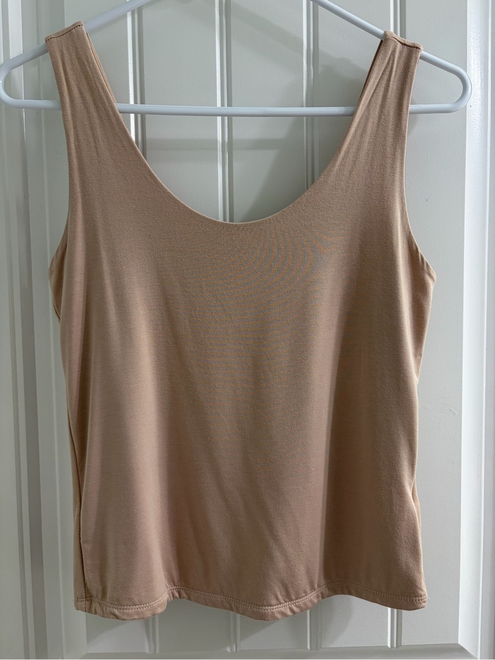 Be Cool Basic Double Lined Scoop Neck Nude/Tan Jersey Tank Sz L Neutral Basics